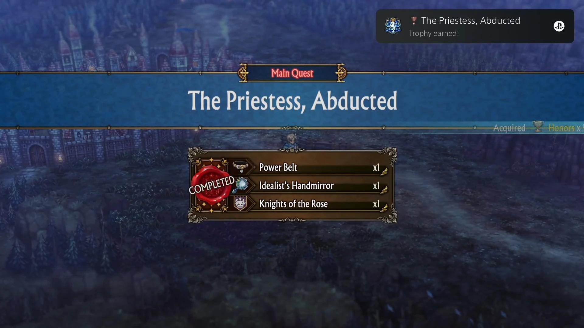 The Priestess, Abducted main quest displaying its Completed stamp after Scarlett’s rescue